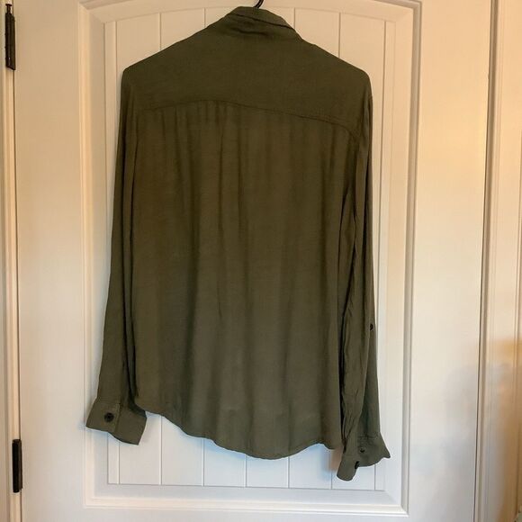 Divided “Boss Lady” Army Green Button Down. - Picture 4 of 6